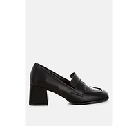 London Rag Womens Sutapa Penny Strap Flared Block Heel Loafers