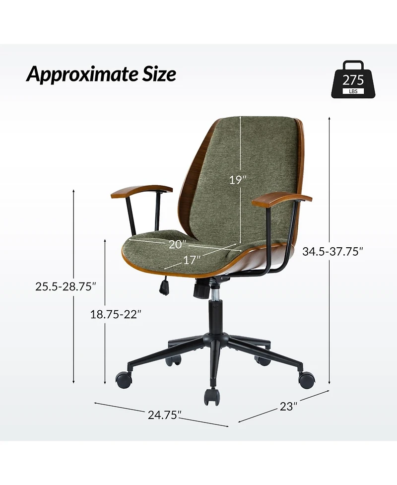 Hulala Home Oswina 37.75"H Modern Tilting Upholstered Solid Wood Office Chair with Bent