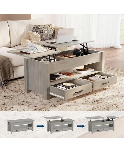 gaomon 47.2'' Lift-Top Coffee Table with Storage, Wooden Lift Tabletop, 2 Drawers & Hidden Compartment