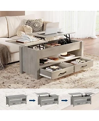 gaomon 47.2'' Lift-Top Coffee Table with Storage, Wooden Lift Tabletop, 2 Drawers & Hidden Compartment