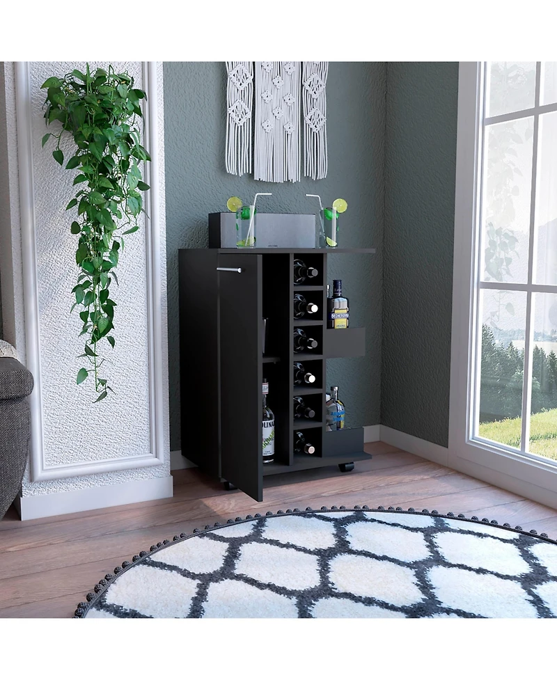 Flynama Bar Cart with 2 External Shelves, 6 Wine Racks and 1 Cabinet