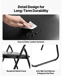 Gouun Padded Folding Chairs Pack of 4 with Faux Leather Cushion and Metal Frame, 350 lb Each