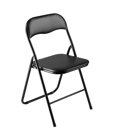Gouun Padded Folding Chairs Pack of 4 with Faux Leather Cushion and Metal Frame, 350 lb Each