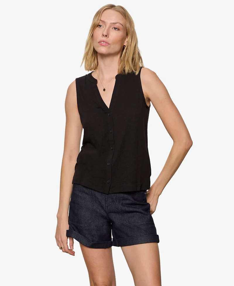 Sanctuary Petite All Set Button-Front Sleeveless V-Neck Tank Top