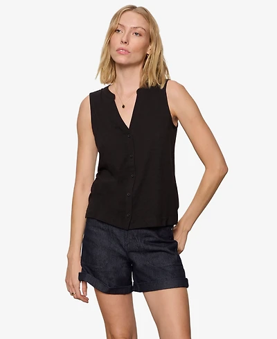 Sanctuary Petite All Set Button-Front Sleeveless V-Neck Tank Top