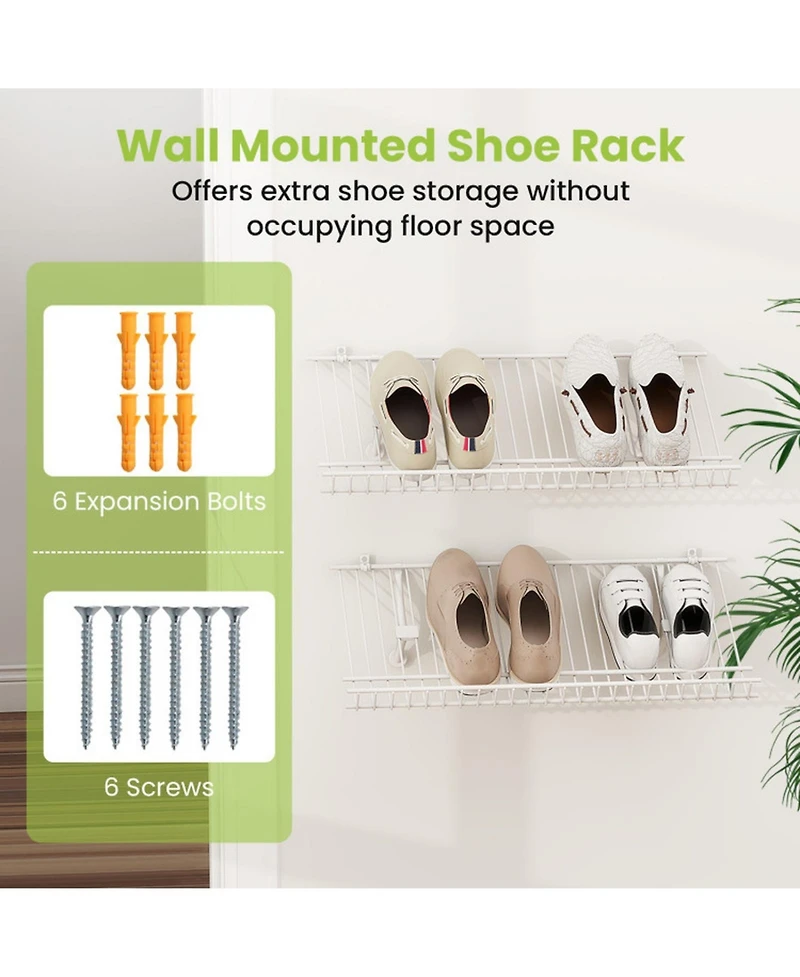 Gouun Set of 2 Wall-Mounted Metal Wire Shoe Shelves with Edge Protection