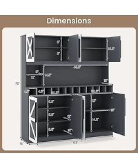 Gouun 70 in Tall Farmhouse Pantry Cabinet with 12-Bottle Wine Rack and Adjustable Shelves