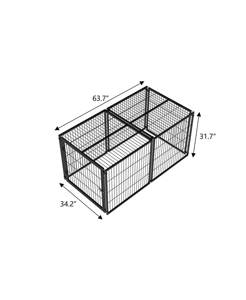 6thdruple Large Dog House Cage, 63" Black Iron Kennel with Top Cover and Customizable Door for Medium Dogs
