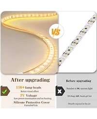 Homfan Floating Upholstered Bed Frame with Led Diamond Headboard and Wood Slats, Available Full, Queen, King