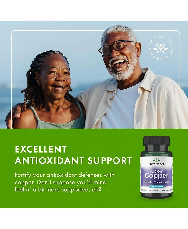 Swanson Copper Antioxidant Immune System Red Blood Cell Support Mineral Supplement copper chelate 2 mg 300 Tablets