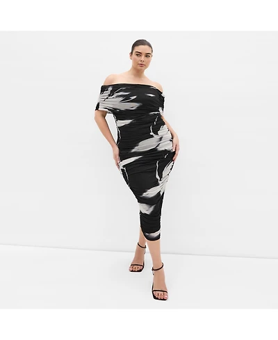 City Chic Women's Dana Mesh Blur Print Dress