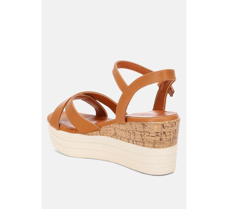 London Rag Women's Zinny Buckle Strap Contrast Heel Wedges