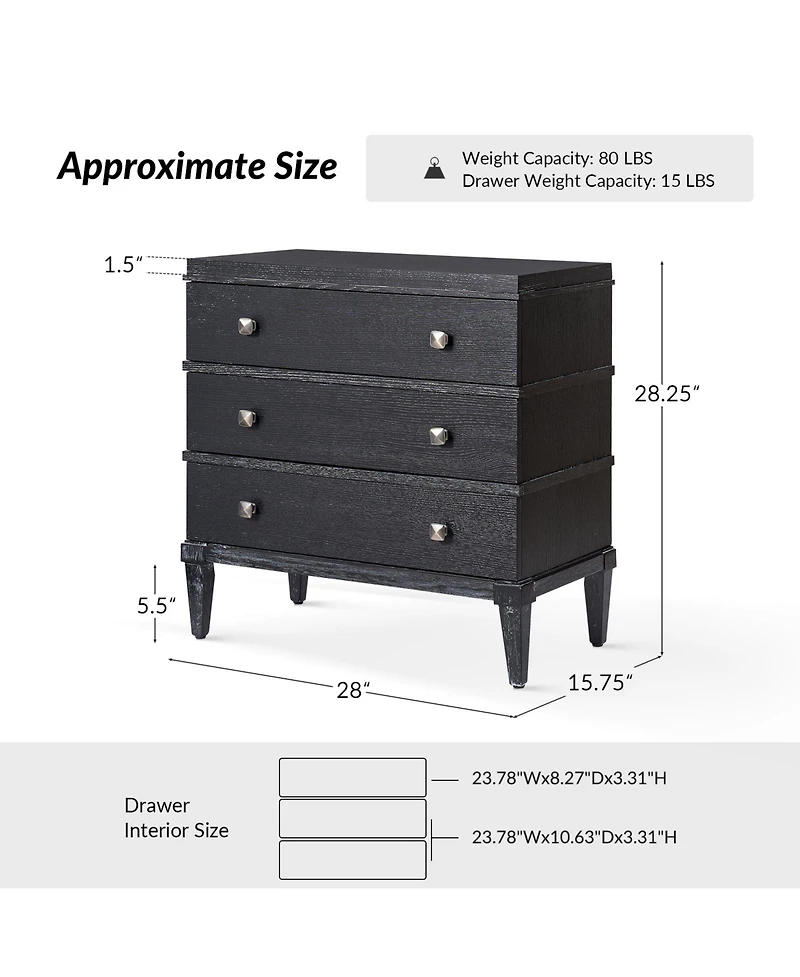 Hulala Home Taesan Transitional 28'' W 3-Drawer End Table with Charging Station