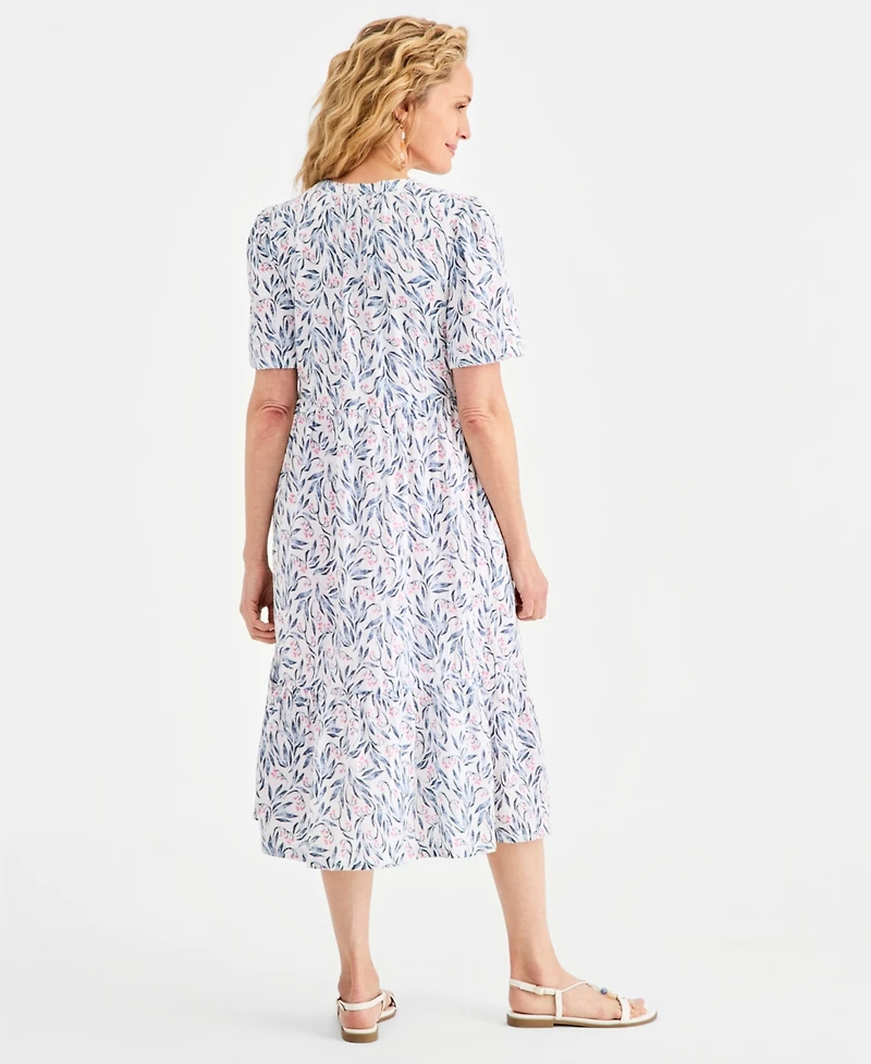 Style & Co Women's Printed Cotton Gauze Tiered Button-Front Midi Dress, Macy's Exclusive