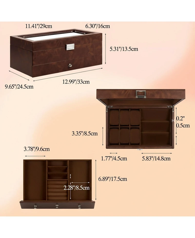 Yigii 12 Slot Watch Box Display Organizer Leather Automatic Led Light Battery Operated Gift