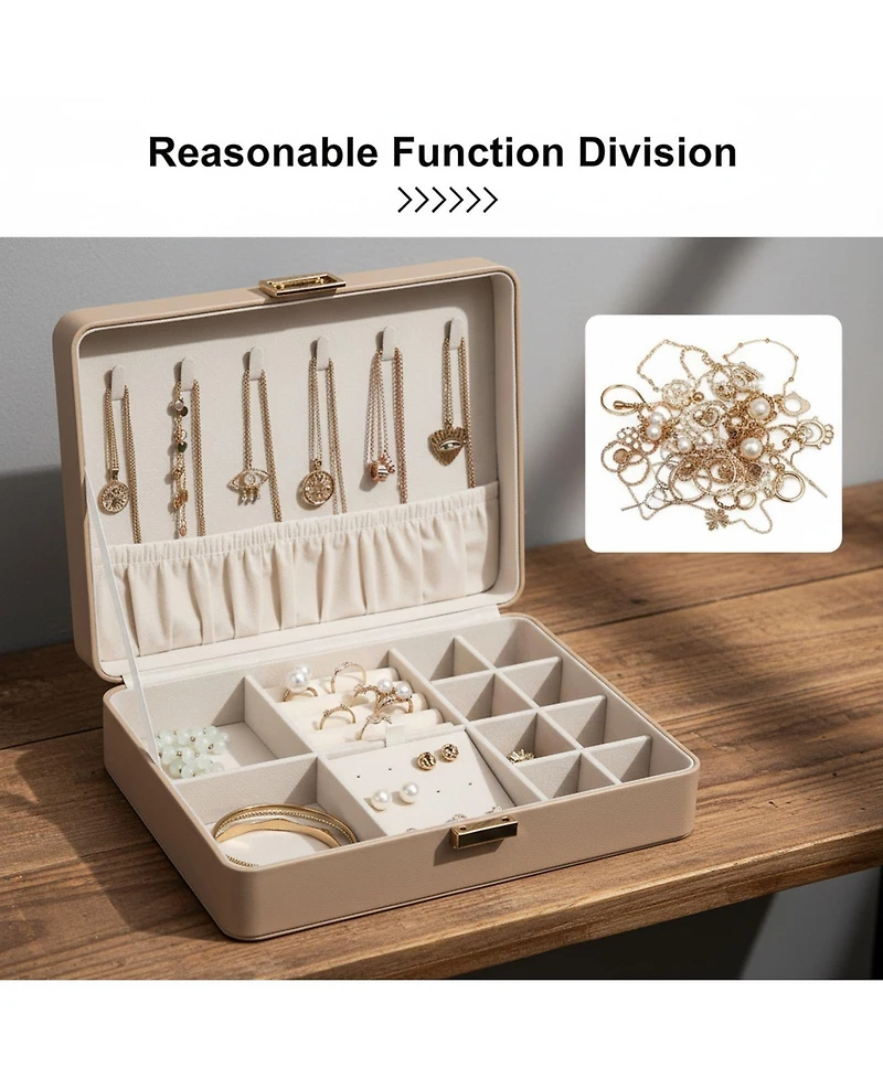 Yigii Leather Jewelry Box Elegant Small Chest Necklace Ring Earring Storage Portable Travel Home Use