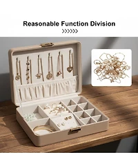 Yigii Leather Jewelry Box Elegant Small Chest Necklace Ring Earring Storage Portable Travel Home Use