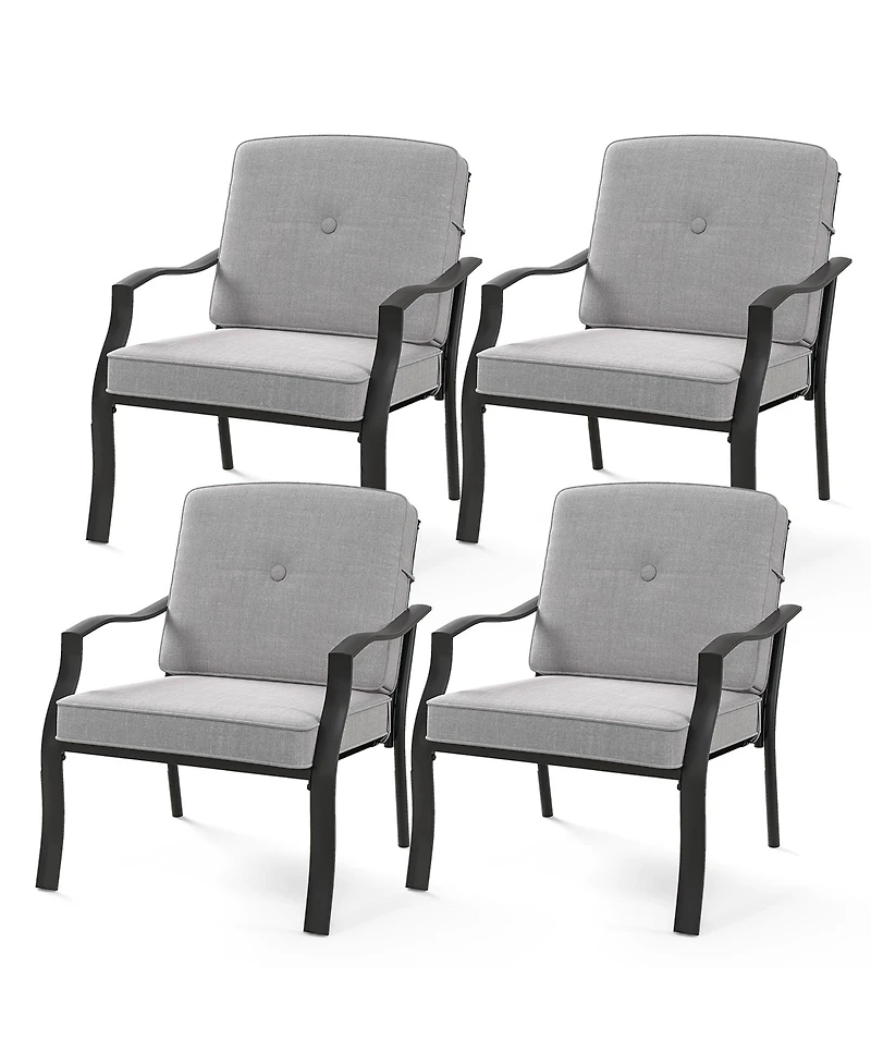Gymax 4PCS Metal Chairs Outdoor Dining Seat Heavy Duty w/ Cushions Garden Patio