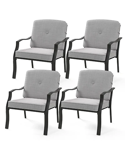 Gymax 4PCS Metal Chairs Outdoor Dining Seat Heavy Duty w/ Cushions Garden Patio