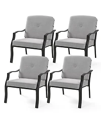 Gymax 4PCS Metal Chairs Outdoor Dining Seat Heavy Duty w/ Cushions Garden Patio