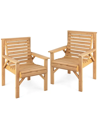 Gymax 2 Pcs Fir Wood Chair Dining Inclined Backrest Backyard Patio