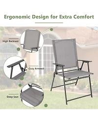 Gymax 2PCS Folding Portable Dining Chairs Metal Frame Armrests Outdoor Patio