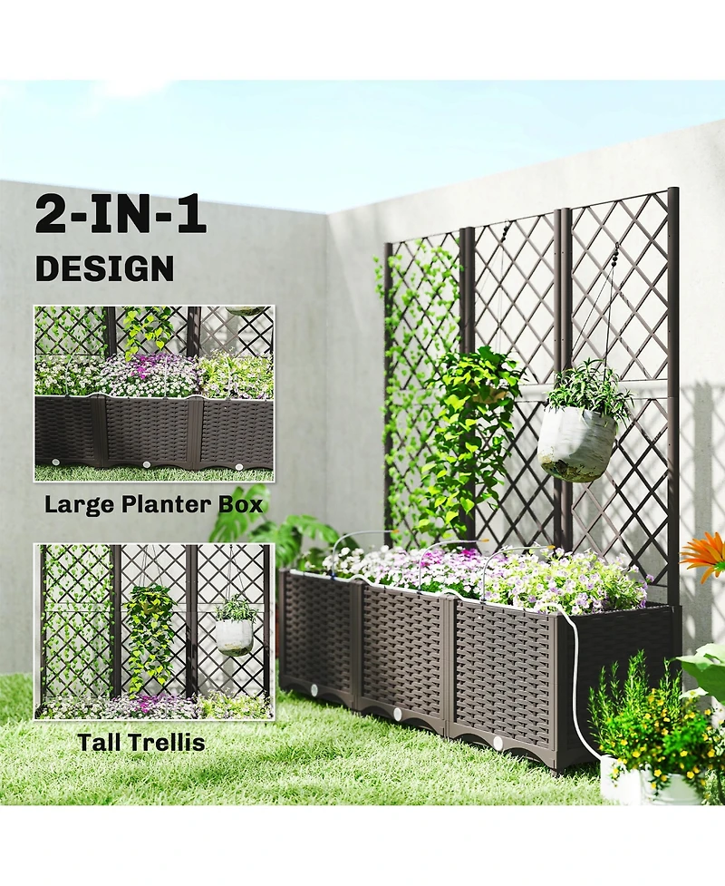 Outsunny 3PCS Self-Watering Planetr with Trellis, Automatic Watering Kit