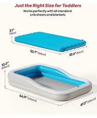 Qpau Inflatable Toddler Travel Bed with 3-Sided Safety Bumpers, Extra Large Kids Air Mattress, Includes Detachable Mattress, Portable