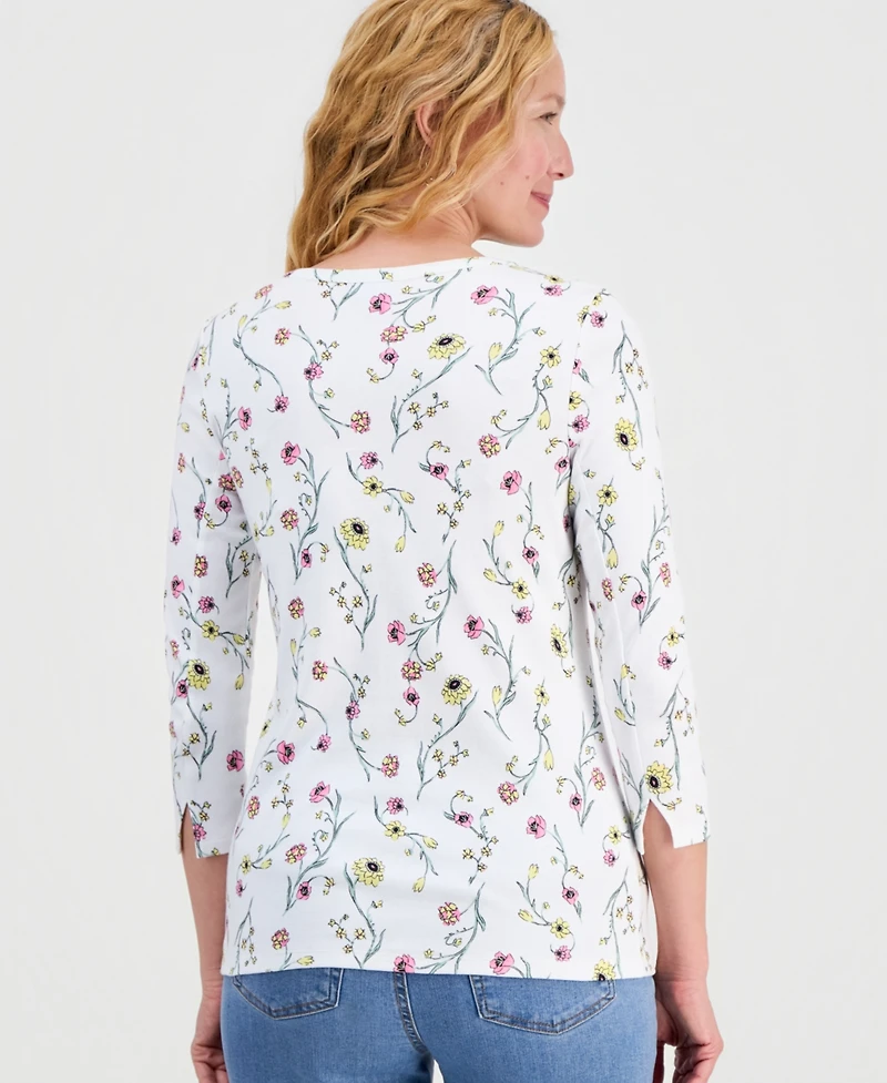Style & Co Petite Cotton Delicate Bloom Top, Macy's Exclusive