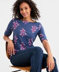 Style & Co Petite Printed Boat Neck Short-Sleeve Top, Macy's Exclusive