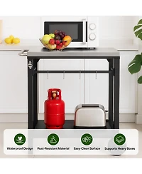 Flynama 2-Tier Outdoor Grill Cart with Stainless Steel Top and Tool Hooks