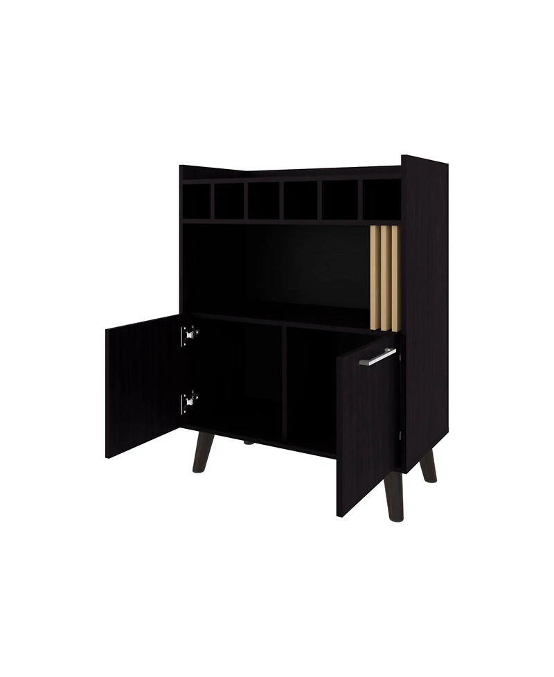 Flynama Wengue Bar Cabinet with Storage and Modern Conical Legs