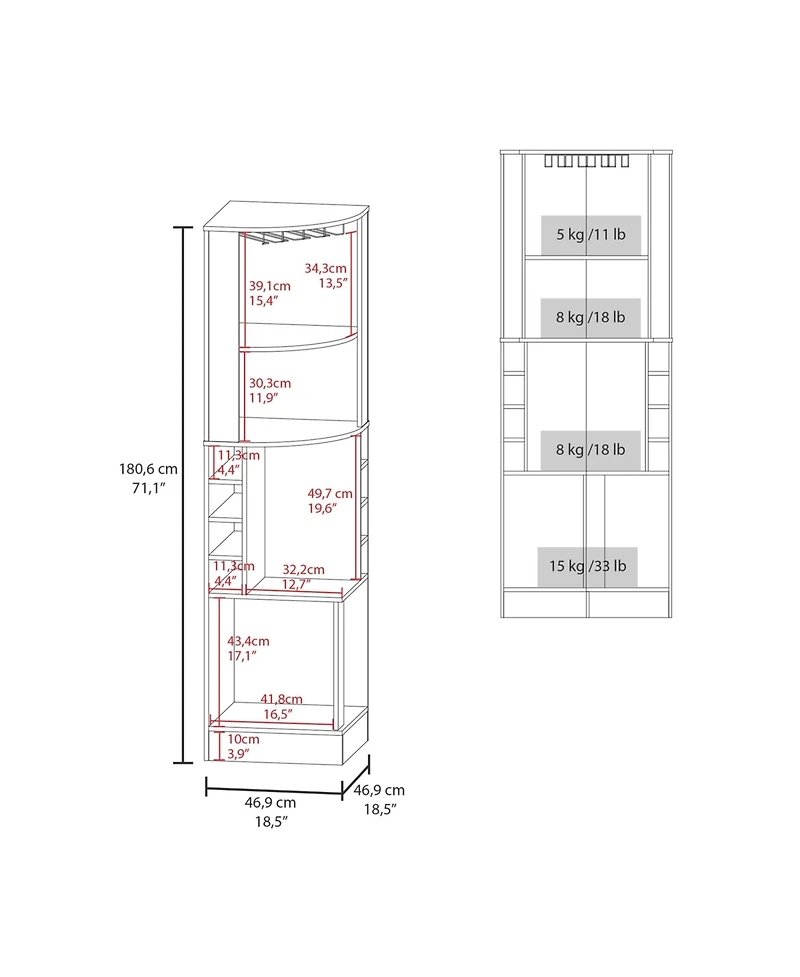 Flynama Beijing Corner Bar Cabinet with Glass Rack and 8 Racks