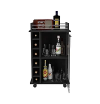 Flynama Wengue 2-Tier Glass Door Bar Cart with 6 Cubbies and Lockable Wheels