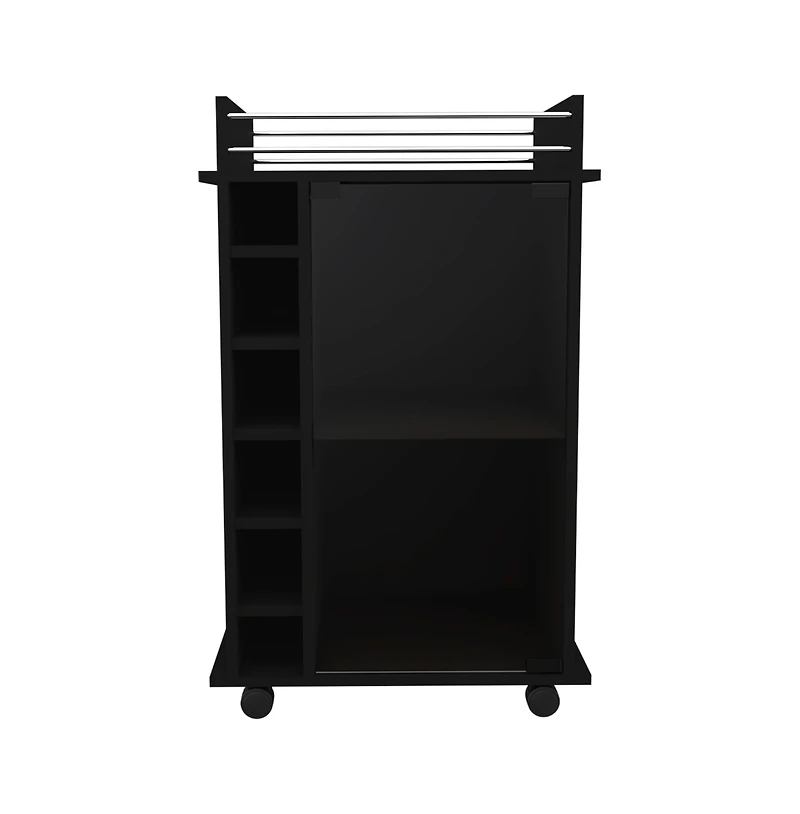 Flynama Glass Door Bar Cart with 2 Shelves, 6 Cubbies and Locking Casters