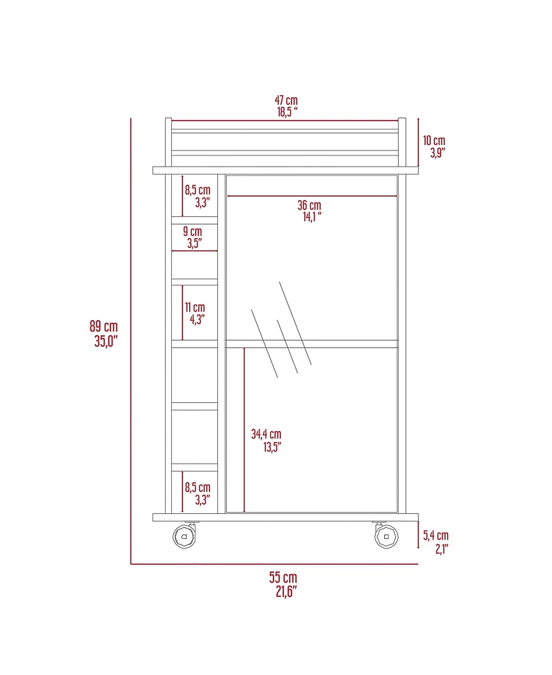 Flynama Bar Cart with 1 Cabinet with Casters Finish
