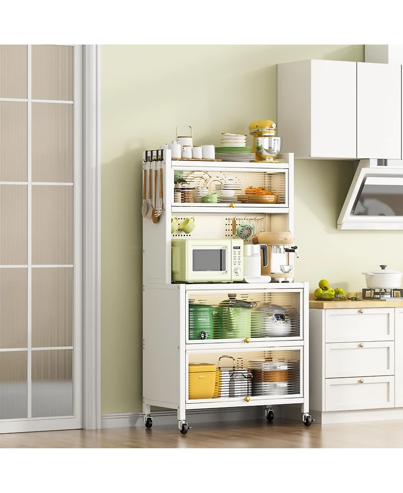 Flynama 65" Tall 5-Tier Kitchen Bakers Rack with Flip Door Cabinet, Microwave Stand and Coffee Bar Storage