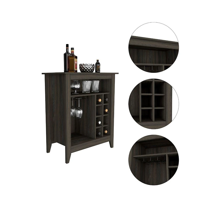 Flynama Espresso Bar Cabinet with 1 Open Shelf, 6 Built-in Wine Rack and 1 Drawer