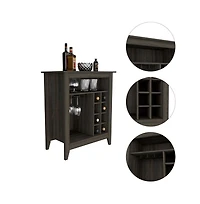 Flynama Espresso Bar Cabinet with 1 Open Shelf, 6 Built-in Wine Rack and 1 Drawer