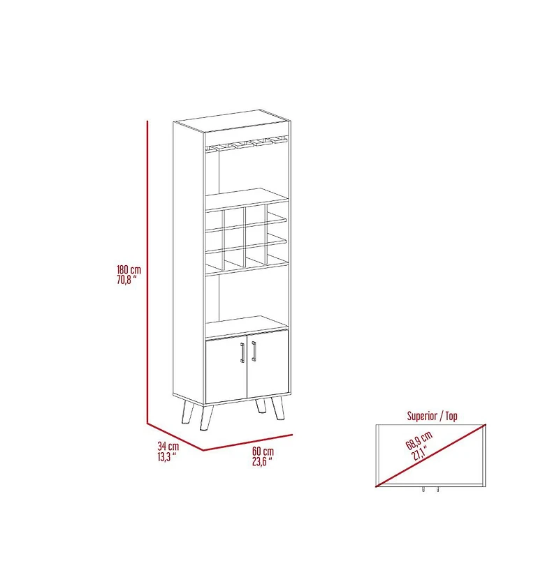 Flynama Dark Walnut Bar Cabinet with 12 Built-in ack, Double Door and 9-Glass Stemware Rack