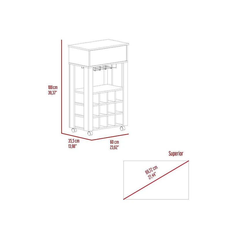 Flynama Espresso Bar Cart with 12 Built-in Rack, 8-Glass Rack and Spacious Drawer