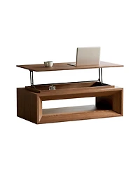 Rainsken 43.3'' Adjustable Lift Top Coffee Table, Rectangular Living Room Center Table with Hidden Storage and Solid Wood Veneer Finish for Office