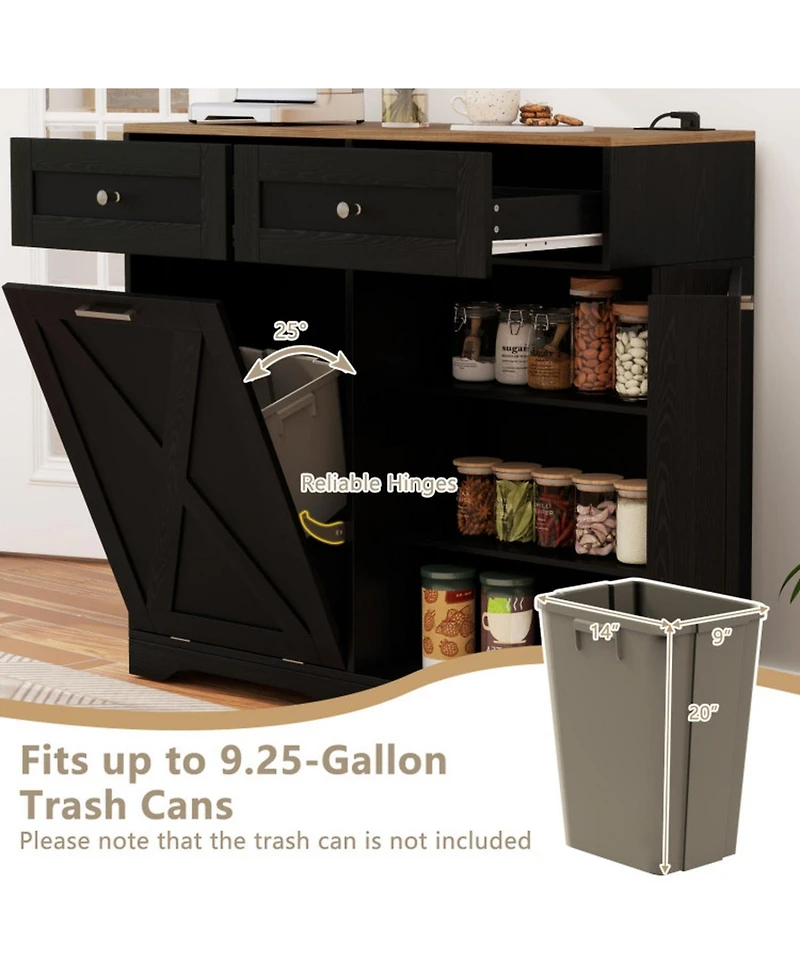 Gouun 39.5 x 36 in Tilt-Out Trash Can Cabinet with Built-In Outlets and Adjustable Shelves