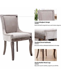 Rainsken Extra Large Side Dining Chairs Set of 2, Fabric Upholstered Kitchen with Nail Head Decoration and Solid Wood Legs for Room