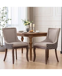 Rainsken Extra Large Side Dining Chairs Set of 2, Fabric Upholstered Kitchen with Nail Head Decoration and Solid Wood Legs for Room
