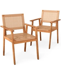 Gymax Acacia Wood Outdoor Dining Chairs Set of w/Backrests and Armrests for Backyard