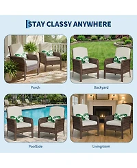 gaomon Patio 3 Pieces Swivel Glider Set - Pe Rattan Metal Gradient Rattan, Cushion
