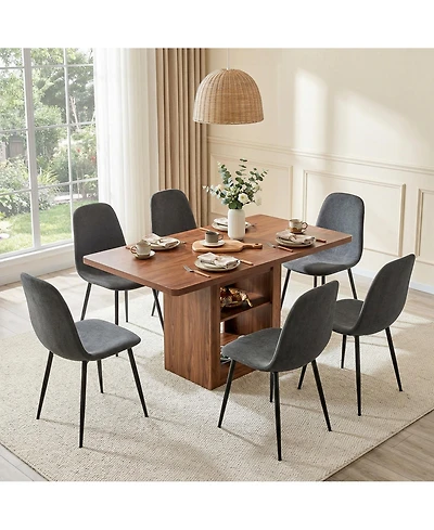 Sailvan Expandable Dining Table Chair Set, 59-71 Inch Pull-Out Mdf with Linen-Cotton Chairs