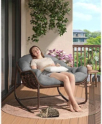 Homfan Rocking Egg Chair with Extra-Thick Cushions, Heavy-Duty 450 lb Capacity Steel Frame and Hand-Woven Pe Wicker for Indoor Outdoor