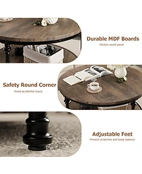 Homfan 34.25 in Industrial Farmhouse Round Coffee Table with 2 Tier Wood Design, Open Storage Shelf, Metal Frame, Easy Assembly